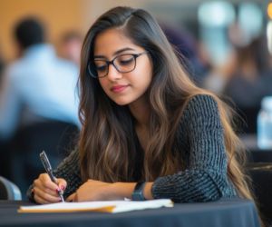 Tutor helping students with studies